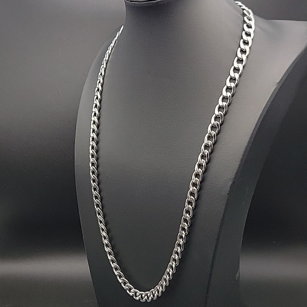 Classic Curb Cuban Link Chain 24" Necklace Silver Tone Stainless Steel Bling